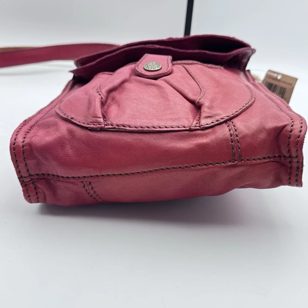 New Lucky Brand Red Boho Bag WhipStitch Lamb Leather Hobo Flap Y2K VTG Crossbody